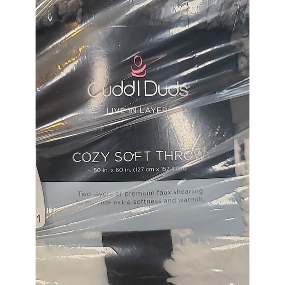CUDDL DUDS Sherpa Throw Reversible Cable Knit Pattern 50" X 60" Gray/Ivory NEW - Picture 4 of 4